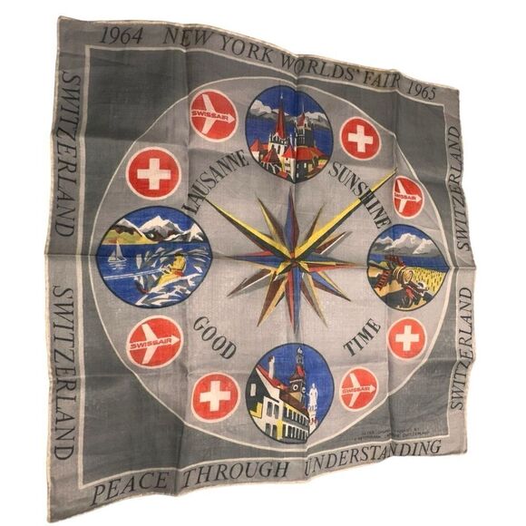 1964/65 Swiss Air New York Worlds Fair Commemorative Handkerchief. Vintage - Picture 5 of 6